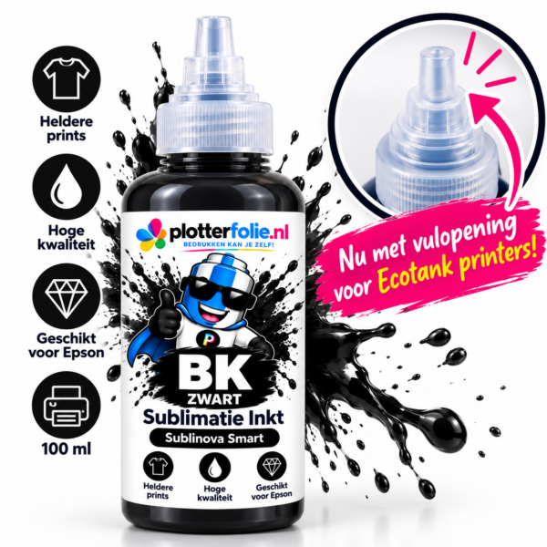 Sublinova Zwarte Sublimatieinkt BK 100ml 100ml sublimatieinkt sublinova van Inktec met vuldop voor makkelijk vullen