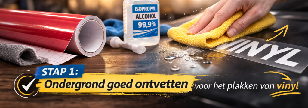 ondergrond ontvetten voordat vinyl wordt geplakt