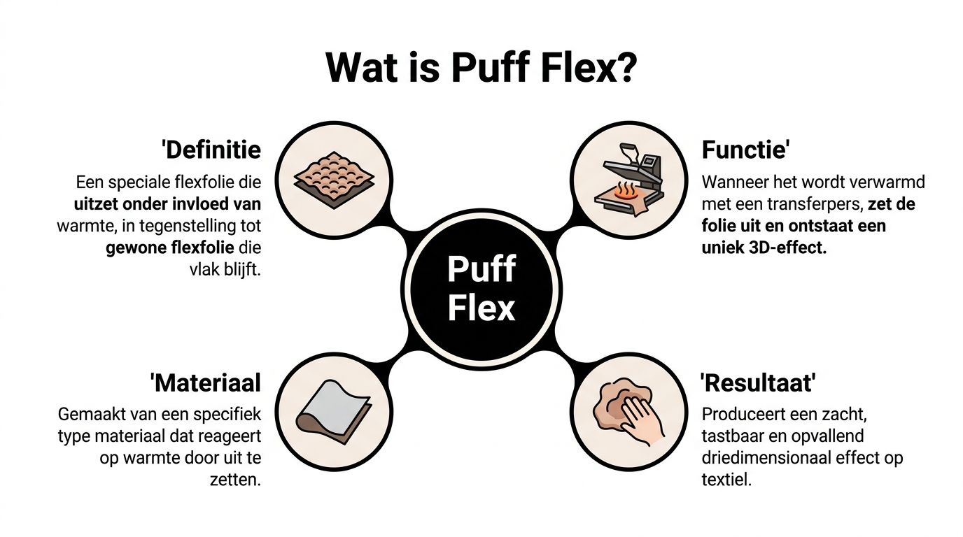 Een informatieve infographic die uitlegt wat Puff Flex is, de functie ervan en het uiteindelijke 3D-resultaat.