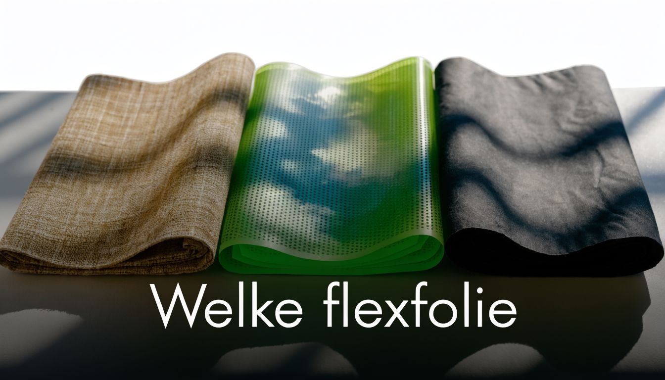 Drie verschillende soorten flexfolie in beige, groen en zwart gelegd op een witte ondergrond.